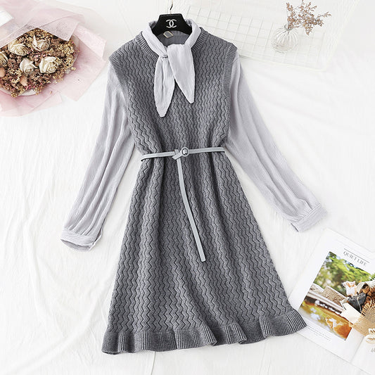 Sweater vest vest skirt with chiffon bottomed shirt set  3804