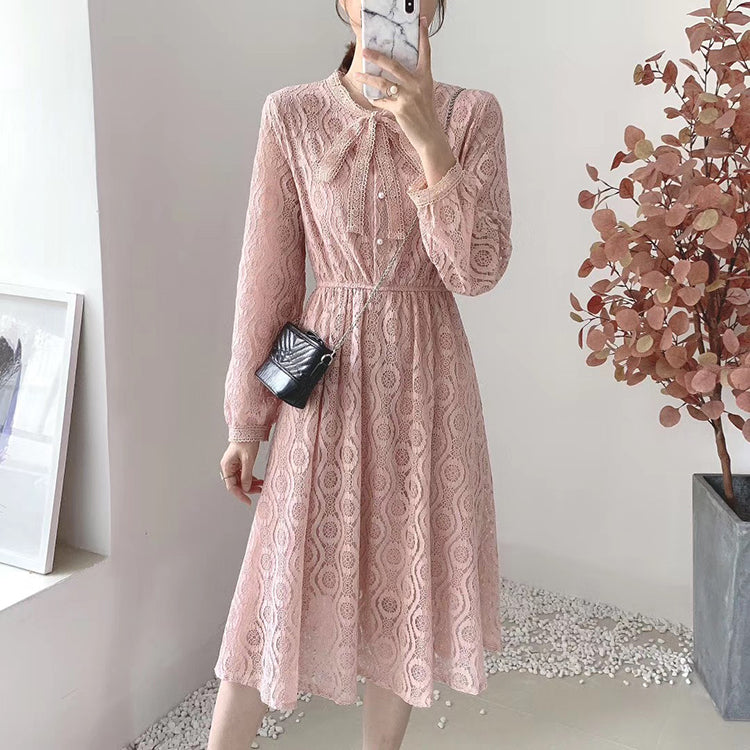 High and thin temperament goddess long sleeve Knee Skirt  3870
