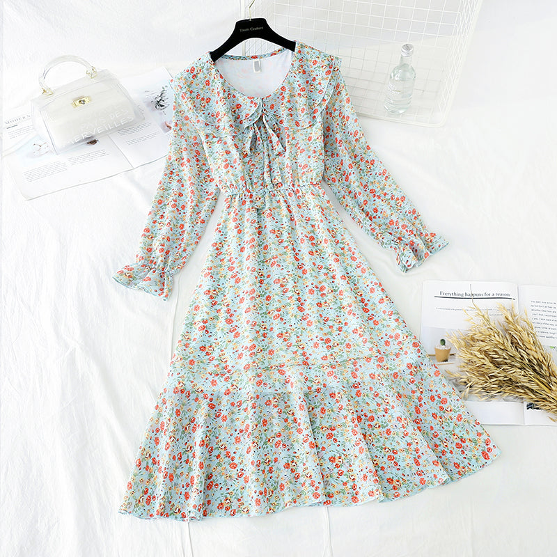 Retro floral Platycodon grandiflorum skirt shows thin waist  3842