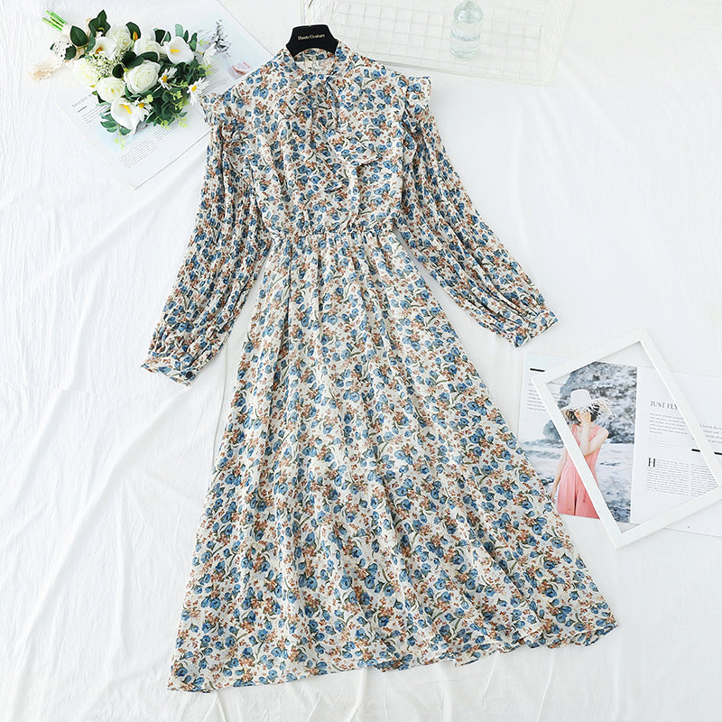 The new female Floral Chiffon dress is slim at the waist  3907