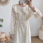 Lapel cut-out lace up waist slim over knee solid long skirt  3905