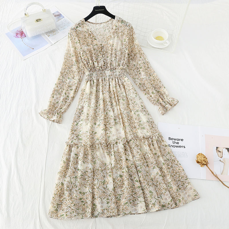 French Chiffon knee length skirt with slim waist  3843