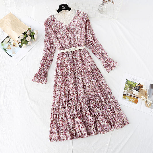 Floral Chiffon Dress with a long skirt at the bottom  3799