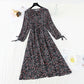Waist lace up thin Chiffon gentle wind Floral Dress  3885