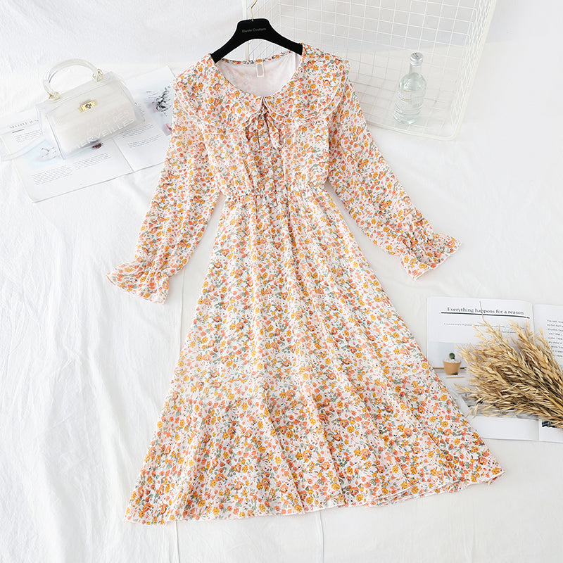 Retro floral Platycodon grandiflorum skirt shows thin waist  3842
