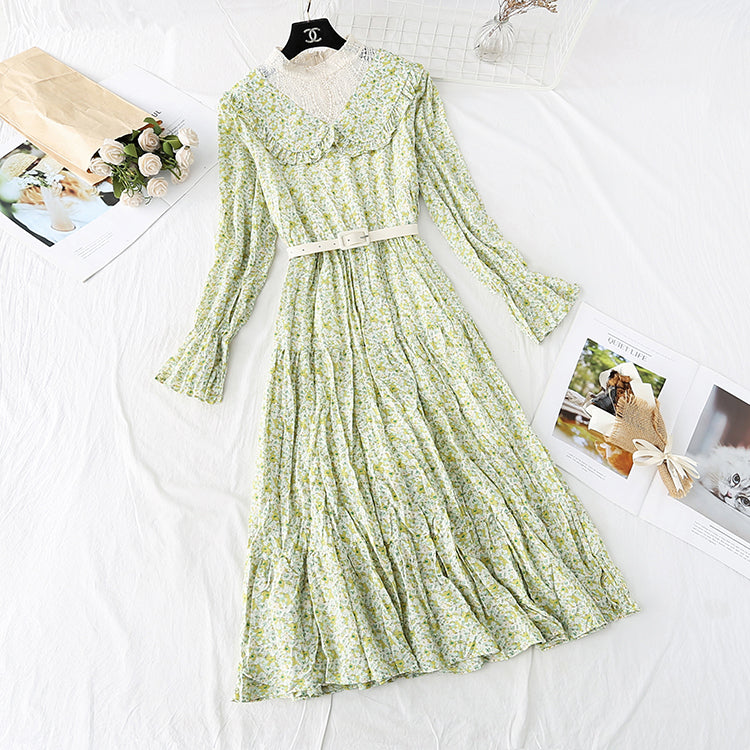 Floral Chiffon Dress with a long skirt at the bottom  3799