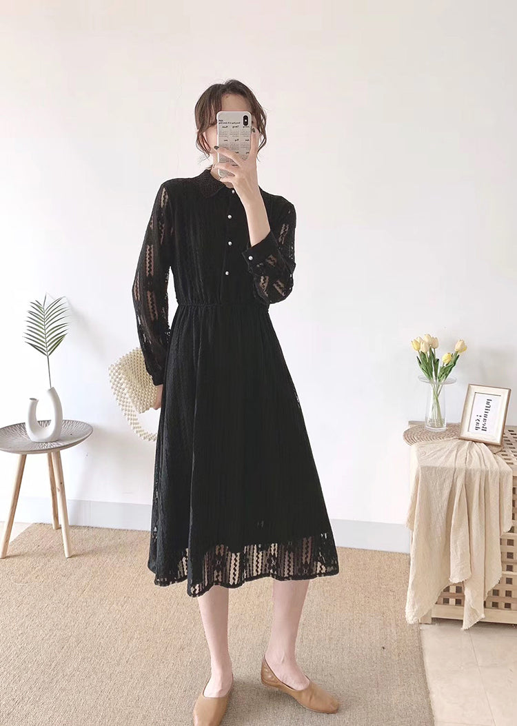 High and thin bottomed doll collar Knee Skirt  3869