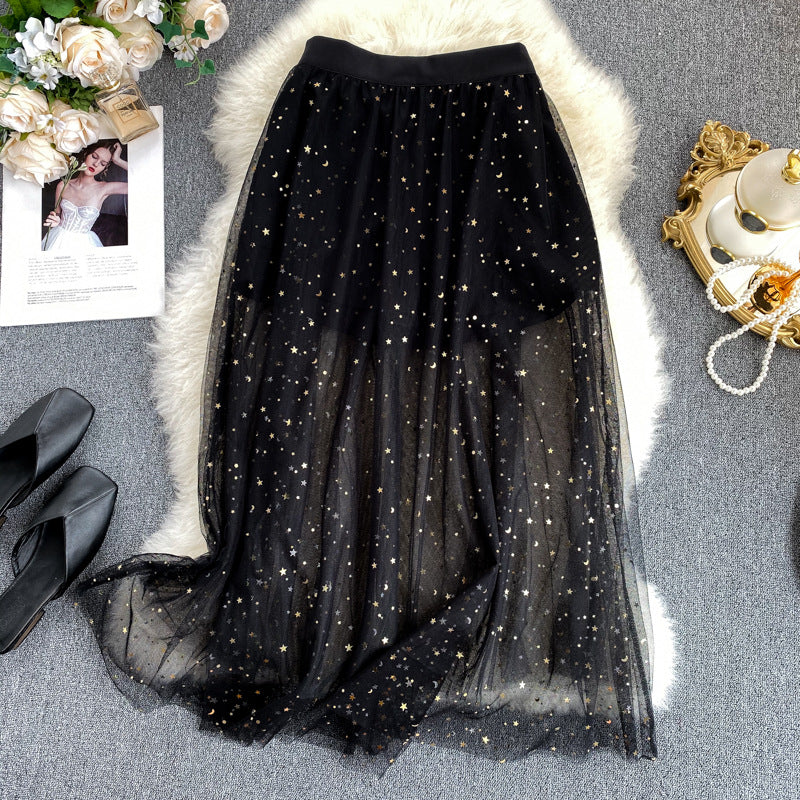INS Feenrock,Bling Starsmittlerer und langer Mesh-Gazerock 3719