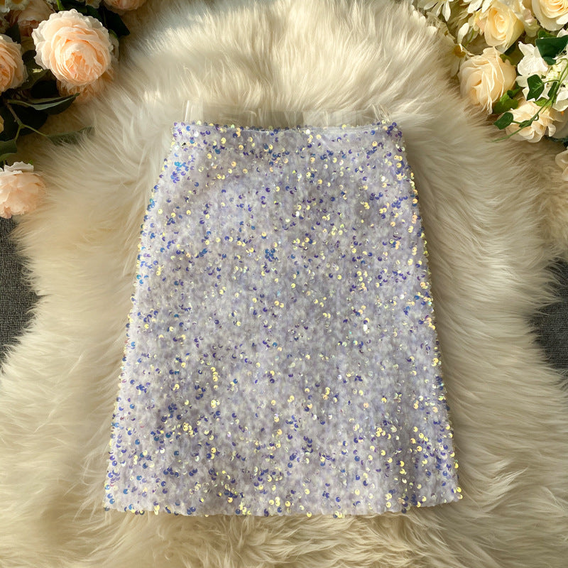 Glänzender Paillettenrock mit hoher Taille Bling BlingRock in A-Linie 3720
