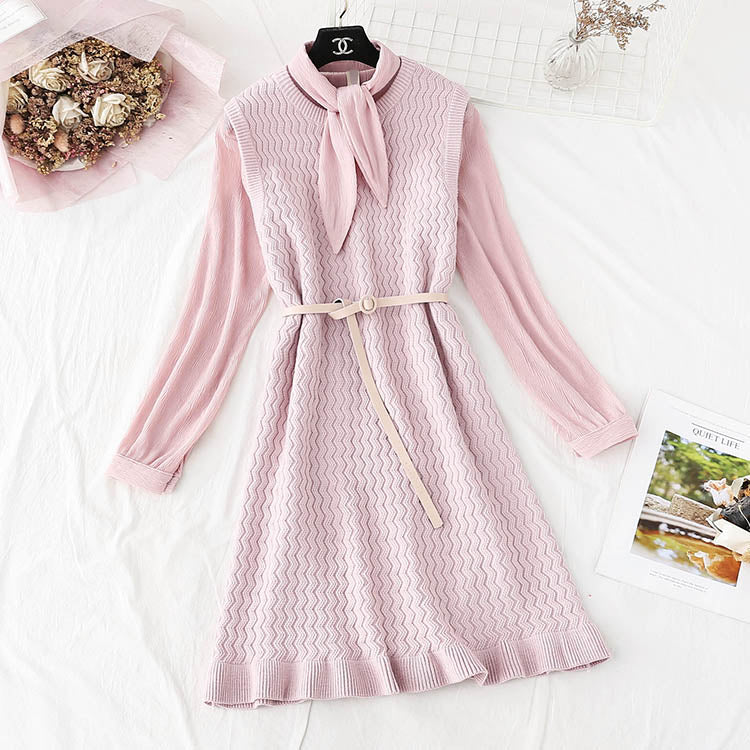 Sweater vest vest skirt with chiffon bottomed shirt set  3804