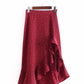 High waisted, looseflouncesprinted irregular MIDI skirt  3716