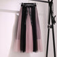 patchwork belt large drape feeling gauze skirt  3684