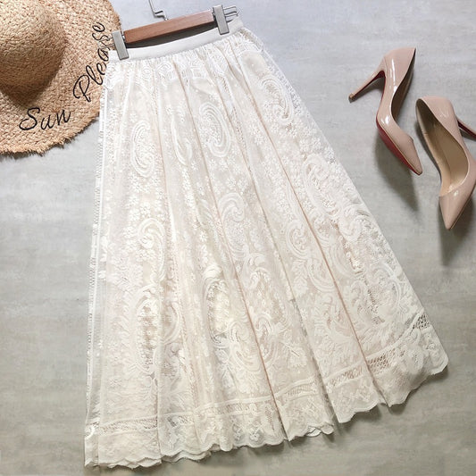 drape feeling show thin big skirt arranged A-line skirt  3694