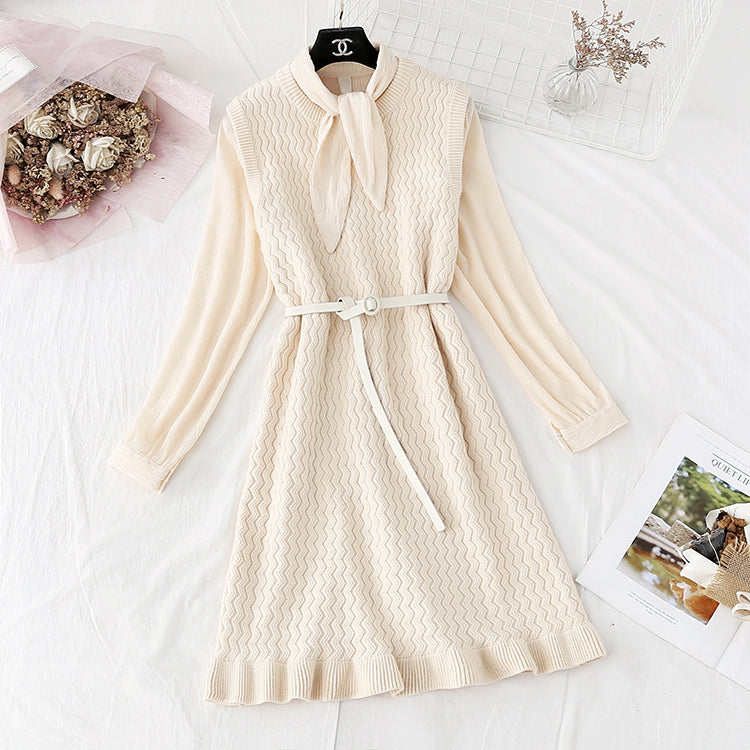 Sweater vest vest skirt with chiffon bottomed shirt set  3804