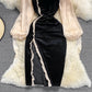 Samtkleid mit hoher Taille und eckigem Ausschnitt 3765