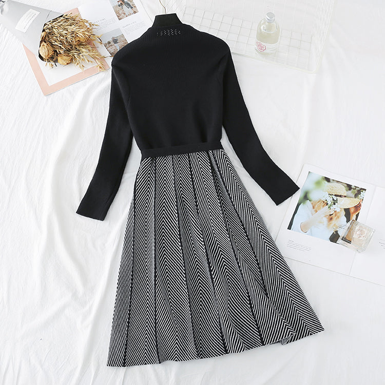 Small fragrant wind wool dress over the knee, Royal sister wind bottomed long skirt  3795