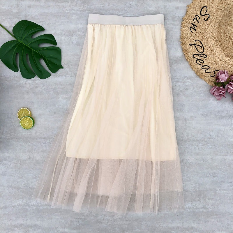 High waist skirt, pleated net gauze skirt, elastic waist puffy fairy skirt A-line skirt  3683