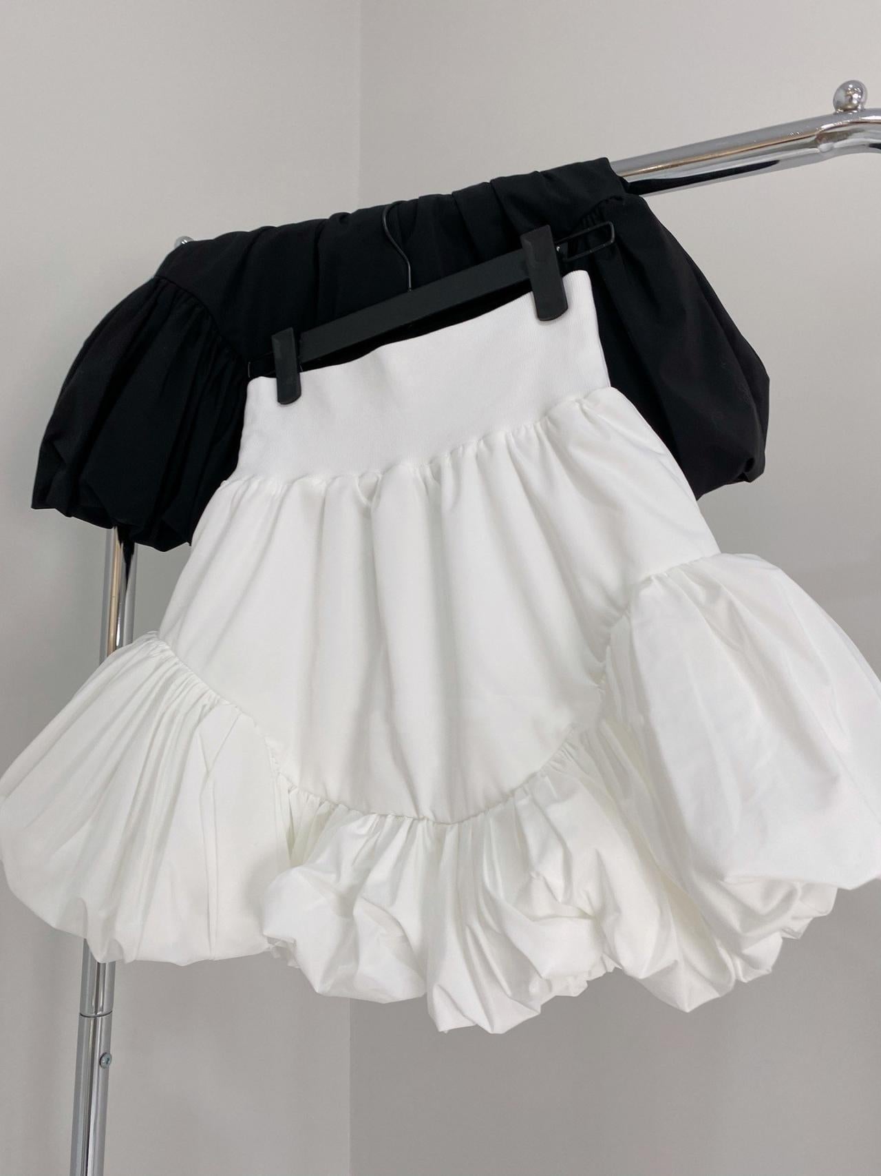 Splicing bubble flower bud cloud skirt, spring skirt, high waist A-line skirt  3666