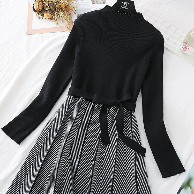 Small fragrant wind wool dress over the knee, Royal sister wind bottomed long skirt  3795