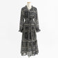 V-neck floral skirt elegant long sleeve dress  3739