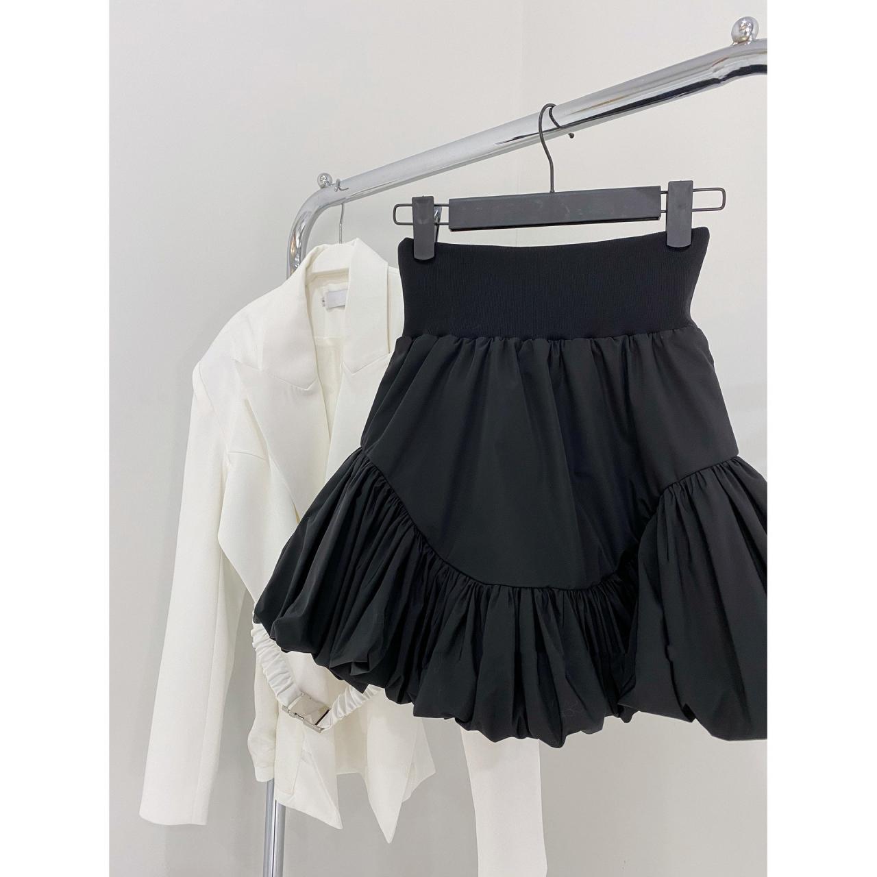 Splicing bubble flower bud cloud skirt, spring skirt, high waist A-line skirt  3666