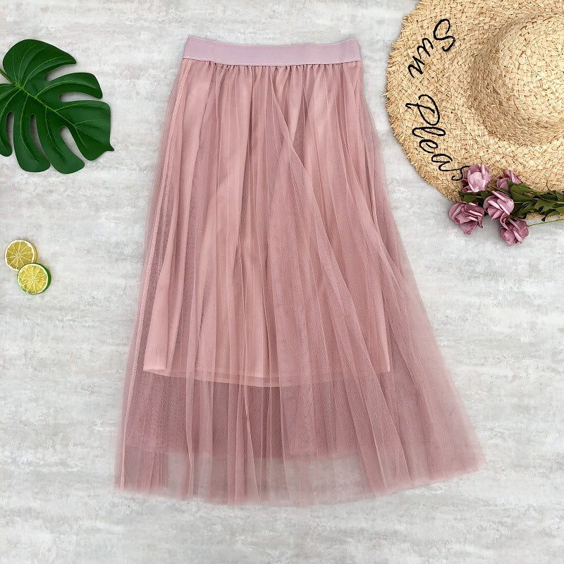 High waist skirt, pleated net gauze skirt, elastic waist puffy fairy skirt A-line skirt  3683