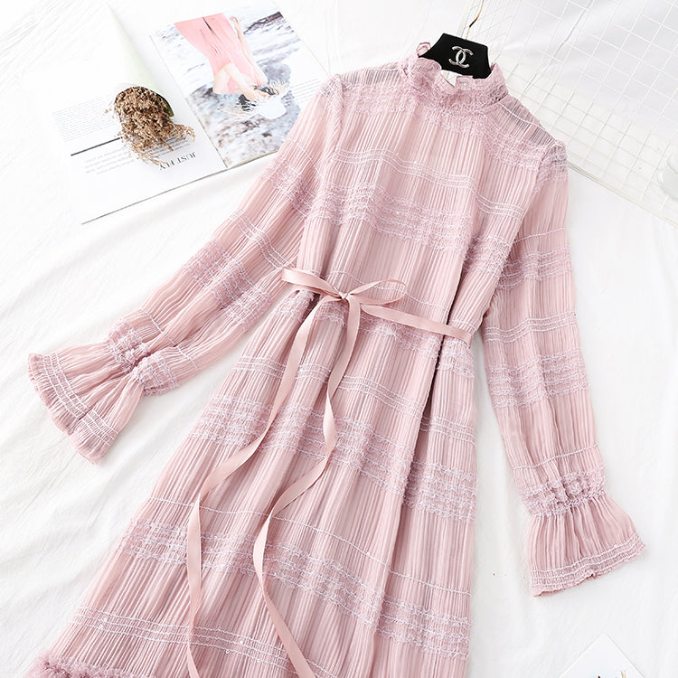 Gentle wind wood ear Chiffon bottomed long skirt temperament  3792