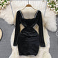 V-neck velvet with diamond waist slim sexy hip wrap dress  3742