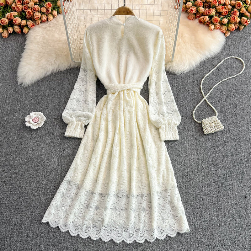 Stand collar lace dress fashion slim bottomed skirt  3769