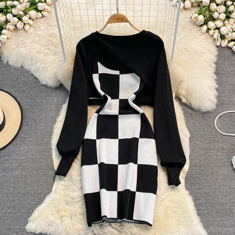 Reines Strapskleid Halbstrickbluse Zweiteiler 3759