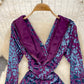 Slim, thin, split temperament, bronzed print V-neck dress  3767