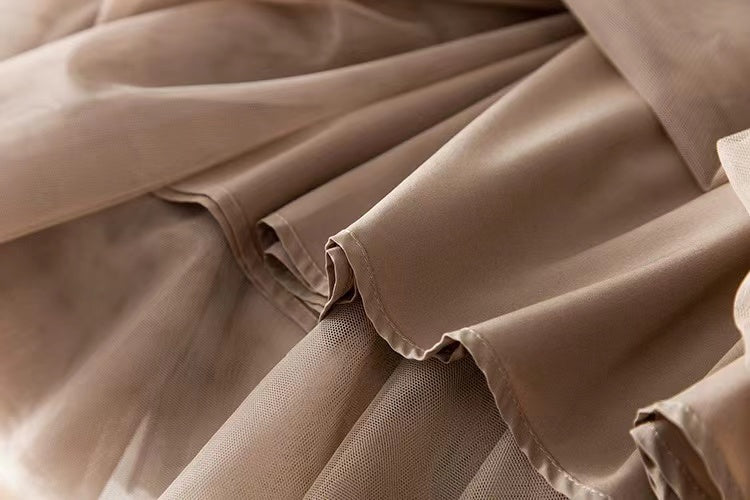 New color mesh gauze skirt, matching color splicing pleated skirt  3702