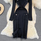 Gold button elastic tight medium length split bottomed buttock knit dress  3751