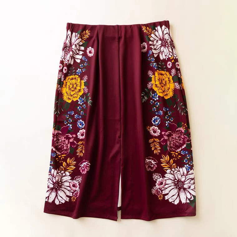 Spring and summer fashion, temperament, loose, high waist, slit A line skirt, printed skirt  3620
