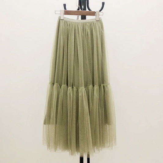 Mesh skirt, fairy elegant big skirt put bouffant skirt, draping feeling splicing gauze skirt  3710