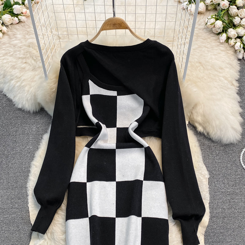 Reines Strapskleid Halbstrickbluse Zweiteiler 3759