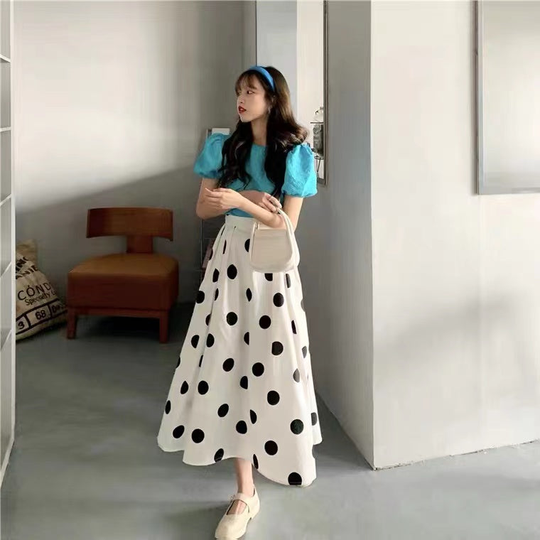 Polka dot skirt, summer, new style, printed midi A-line skirt  3654