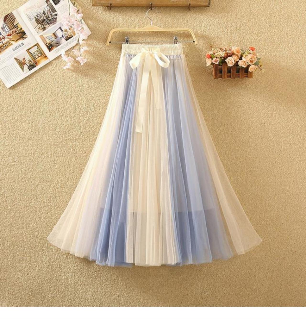 patchwork belt large drape feeling gauze skirt  3684
