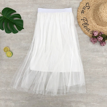High waist skirt, pleated net gauze skirt, elastic waist puffy fairy skirt A-line skirt  3683