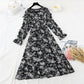 French retro knee Chiffon Long Sleeve Dress  3833