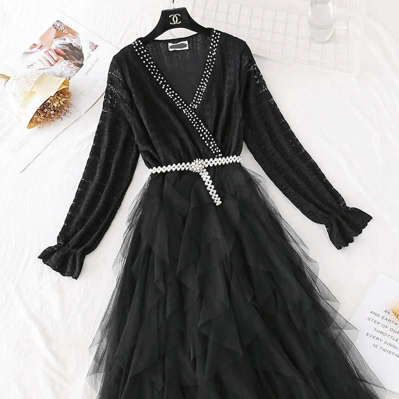 Lace dress mesh stitched cake skirt  4381