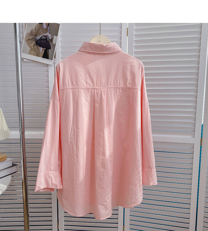 Long sleeve solid color shirt casual loose cardigan top  6426