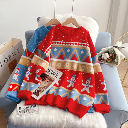 Roter Pullover mit Rundhalsausschnitt im Weihnachtsstil 5132
