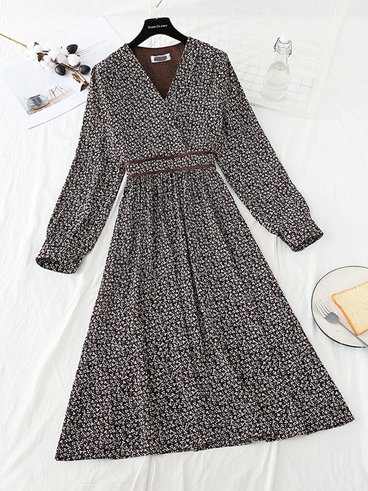 Koreanisches Chiffon-Blumenkleid mit V-Ausschnitt 4784