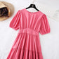 New style slim waist with bubble sleeves French minority long skirt  4506