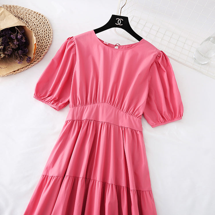 New style slim waist with bubble sleeves French minority long skirt  4506