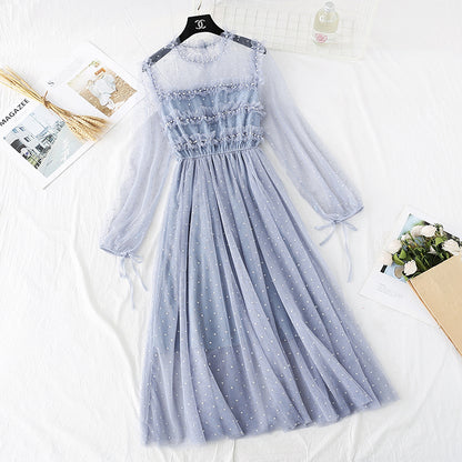 Sanftes Windnetzkleid Französisches Retro-Interieur mit unterem Rock 4004