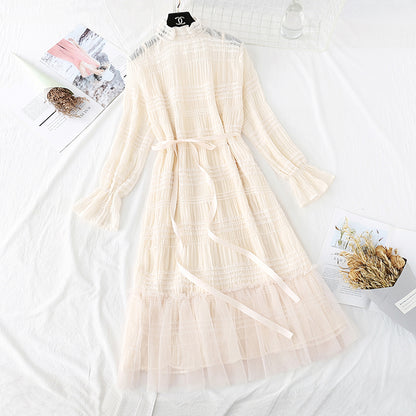 Gentle wind wood ear Chiffon bottomed long skirt temperament  3792