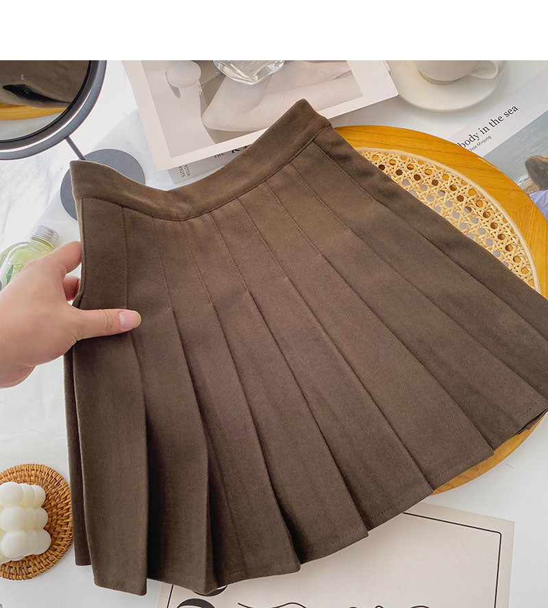 Pleated retro college style skirt casual high waist A-line skirt  5313