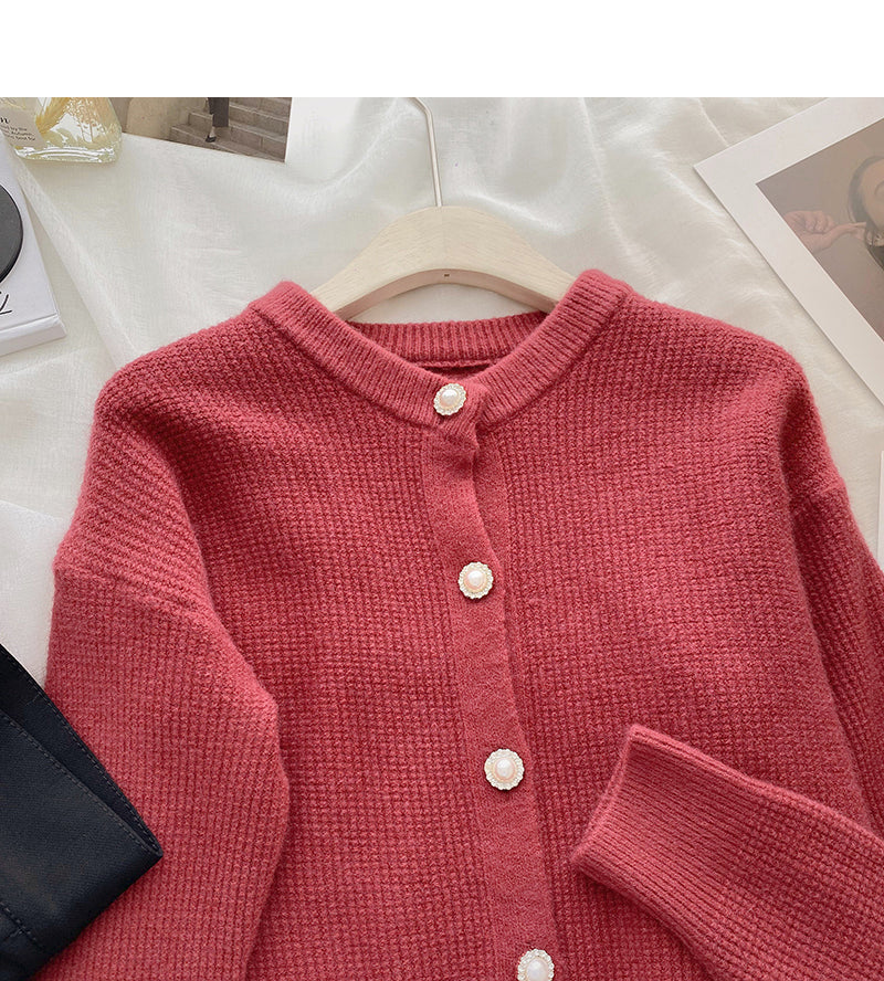 Pull vintage en maille à col rond et boutonnage simple 6174
